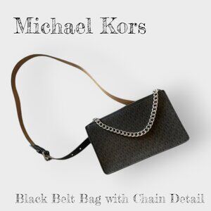 Michael Kors Black Belt Bag with Chain Detail